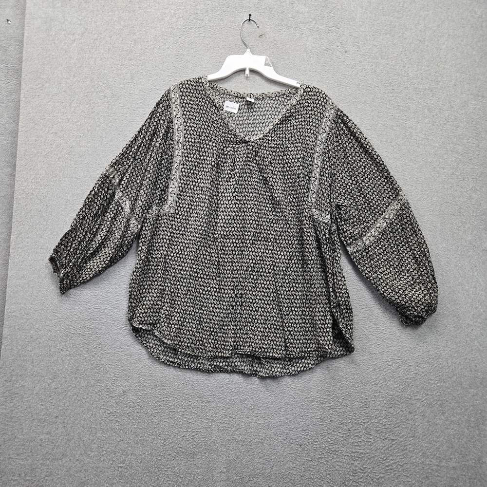 Old Navy Women Blouse 2X Black Floral Boho Peasant Balloon Sleeve Pullover